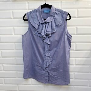 Simply Vera Women’s 14 Periwinkle Ruffle Trim Buttoned Down Sleeveless Shirt